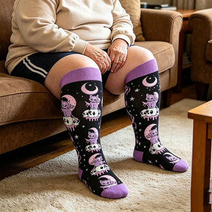 Plus Size Skull Moon Cat Compression Socks - image 1