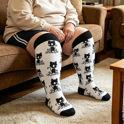 Plus Size Skull Moon Cat Compression Socks - image 2