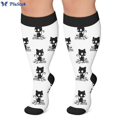 Plus Size Skull Moon Cat Compression Socks - image 6