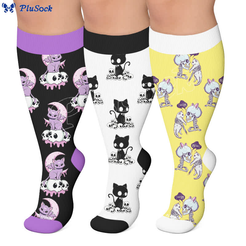 Plus Size Skull Moon Cat Compression Socks - image 0