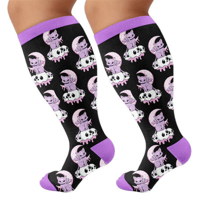 Plus Size Skull Moon Cat Compression Socks - Black(1 Pair) - 4XL - image 8