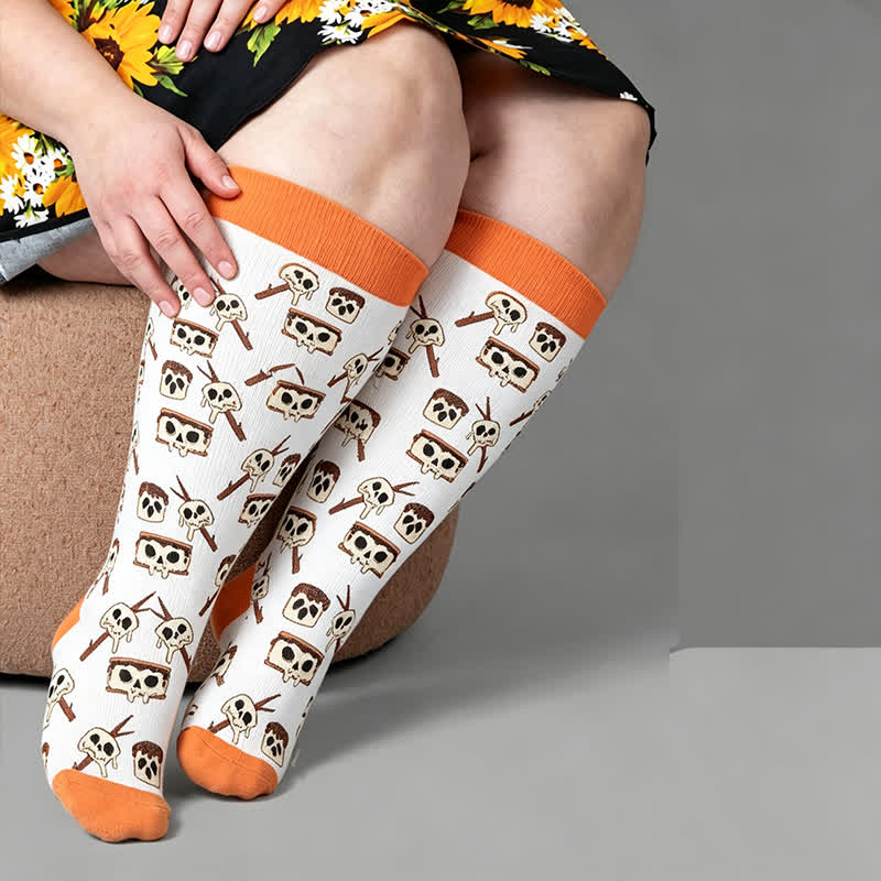 Plus Size Angel Ghost Heart Compression Socks - Orange - 4XL - image 3