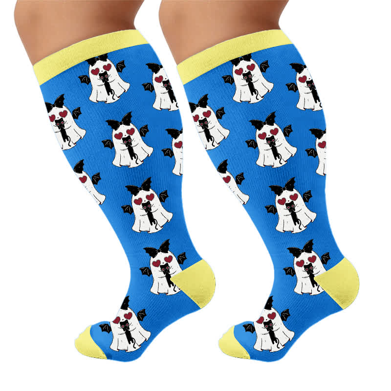 Plus Size Angel Ghost Heart Compression Socks - Blue(1 Pair) - 4XL - image 9