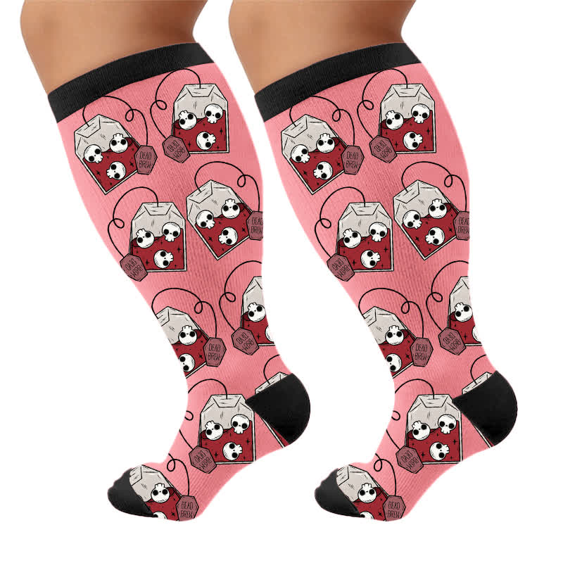 Plus Size Ghostly Skeleton Compression Socks - Pink(1 Pair) - 4XL - image 10