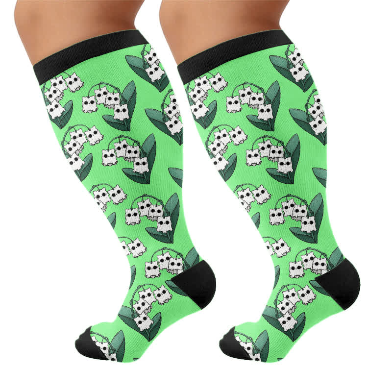 Plus Size Ghostly Skeleton Compression Socks - Green(1 Pair) - 4XL - image 8