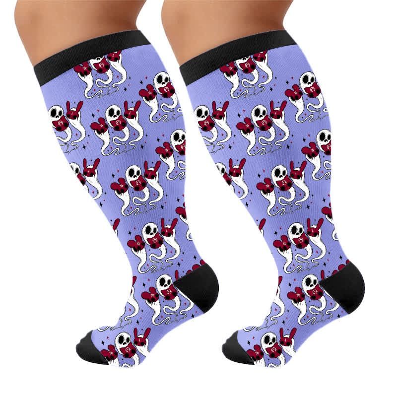 Plus Size Ghostly Skeleton Compression Socks - Blue(1 Pair) - 4XL - image 9