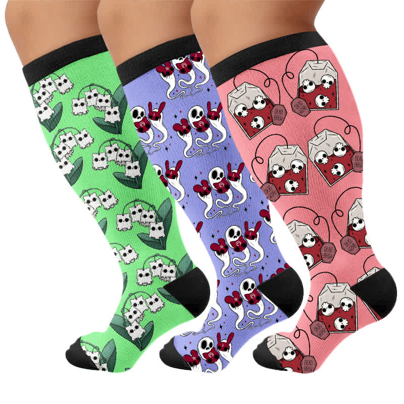 Plus Size Ghostly Skeleton Compression Socks - Multicolor(3 Pairs) - 4XL - image 4