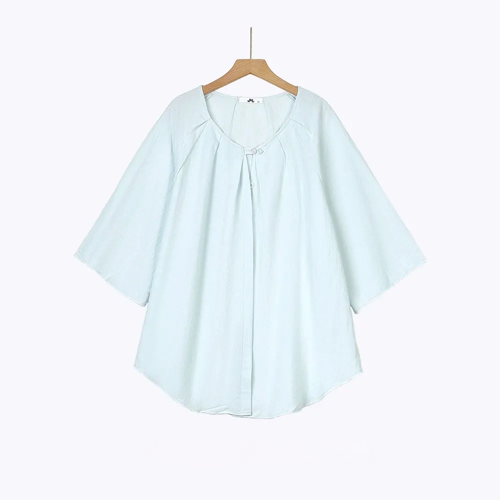 Plus Size Solid Loose Cotton Linen Top and Skirt Set - Blouse - Blue - 6XL - image 10