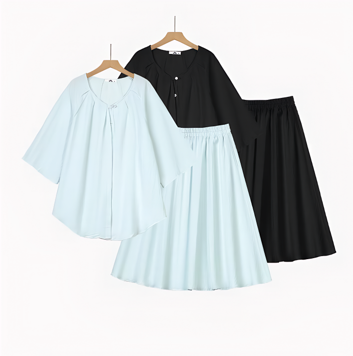 Plus Size Solid Loose Cotton Linen Top and Skirt Set - image 0