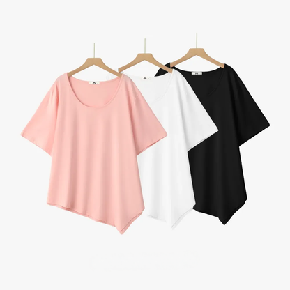 Plus Size Asymmetric Hem Cotton Blouse - image 0