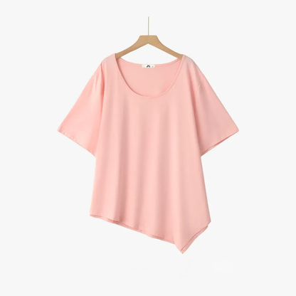 Plus Size Asymmetric Hem Cotton Blouse - Pink - 6XL - image 13