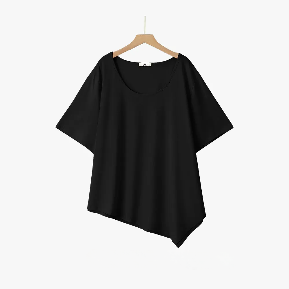 Plus Size Asymmetric Hem Cotton Blouse - Black - 6XL - image 15