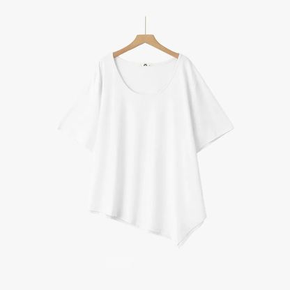 Plus Size Asymmetric Hem Cotton Blouse - White - 6XL - image 2