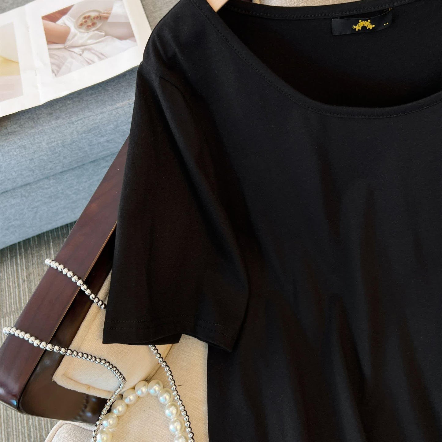 Plus Size Asymmetric Hem Cotton Blouse - image 5