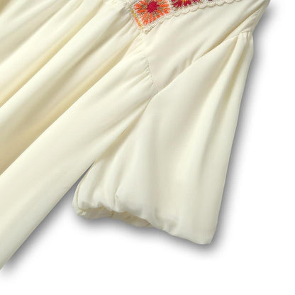 Boho Embroidered Square Neck Top and Wide Leg Pants Set - image 3