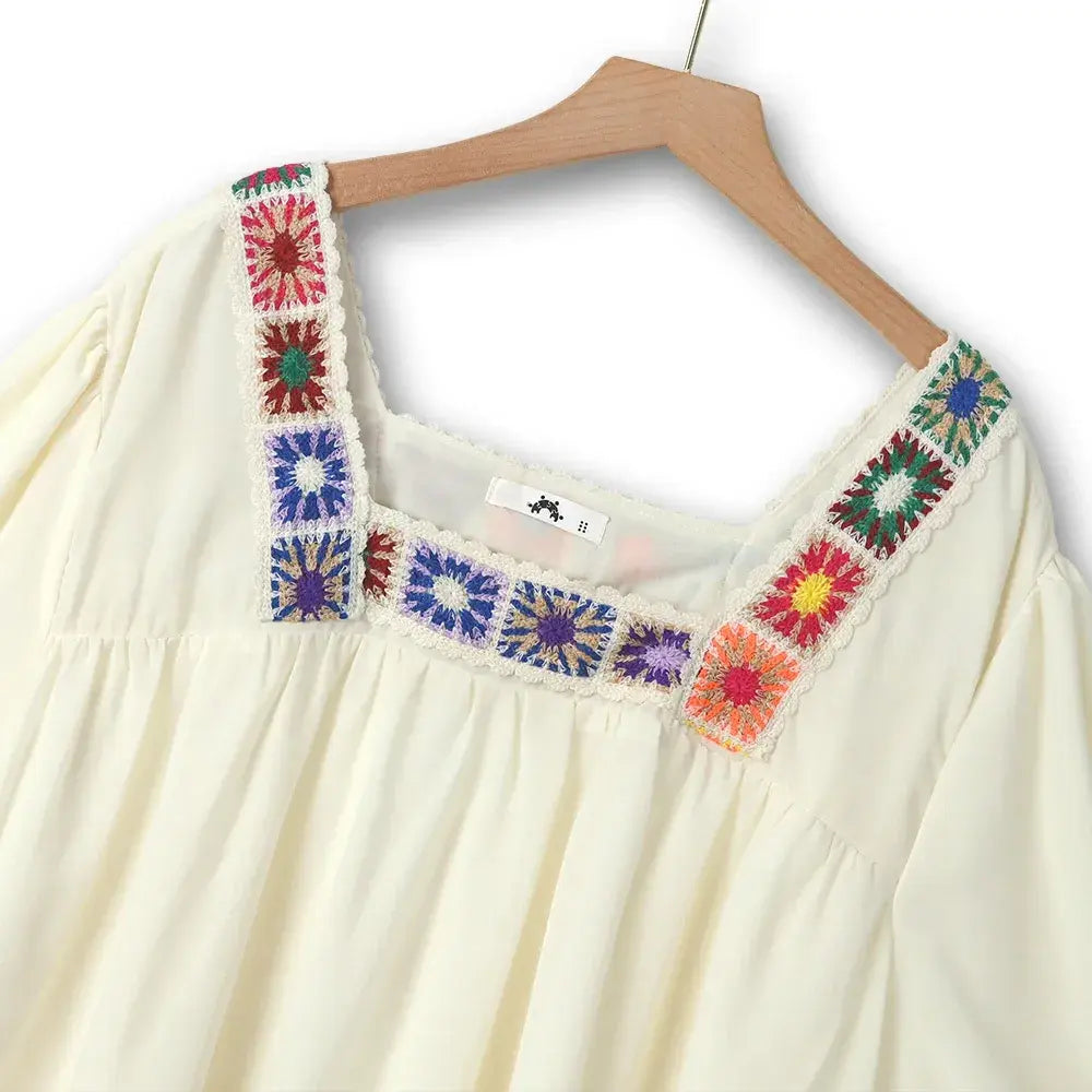 Boho Embroidered Square Neck Top and Wide Leg Pants Set - image 2