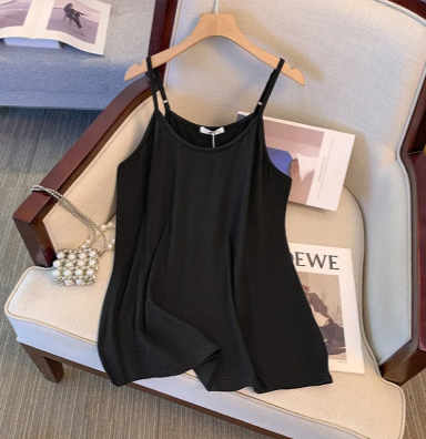 Plus Size Ice Silk Camisole Tank Top - Black - 6XL - image 1