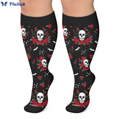 Plus Size Midnight Skull Floral Compression Socks - image 6