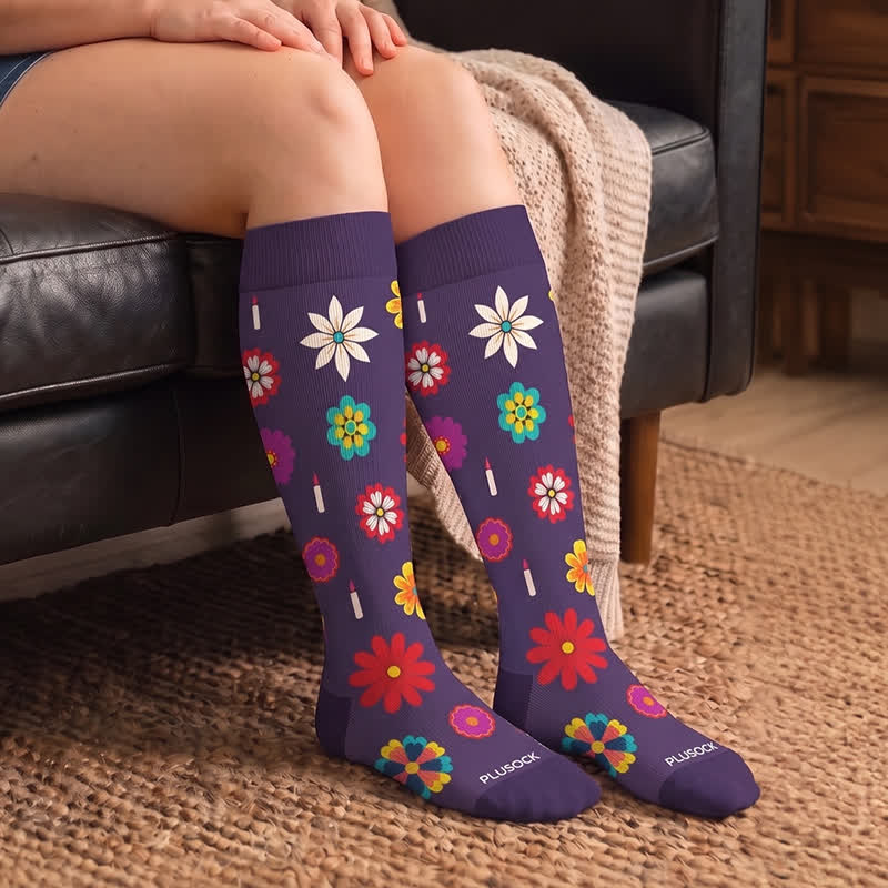 Plus Size Midnight Skull Floral Compression Socks - image 3