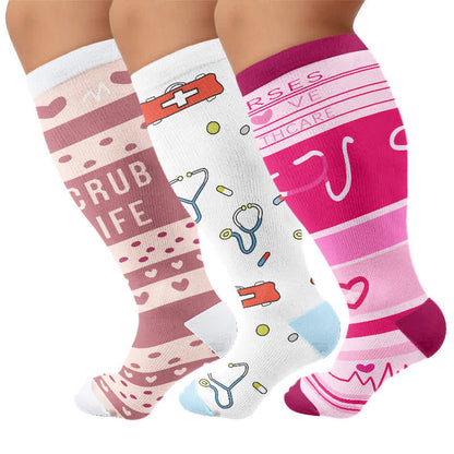 Plus Size Nurse Print Compression Socks(3 Pairs) - Multicolor - 4XL - image 4