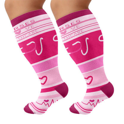 Plus Size Nurse Print Compression Socks(3 Pairs) - Rose - 4XL - image 10