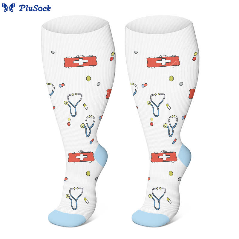 Plus Size Nurse Print Compression Socks(3 Pairs) - image 5