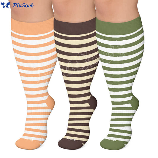 Plus Size Retro Tricolor Stripes Compression Socks - image 0