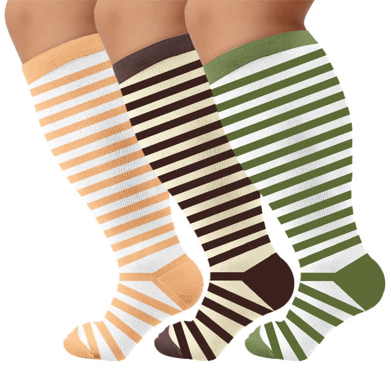 Plus Size Retro Tricolor Stripes Compression Socks - image 7