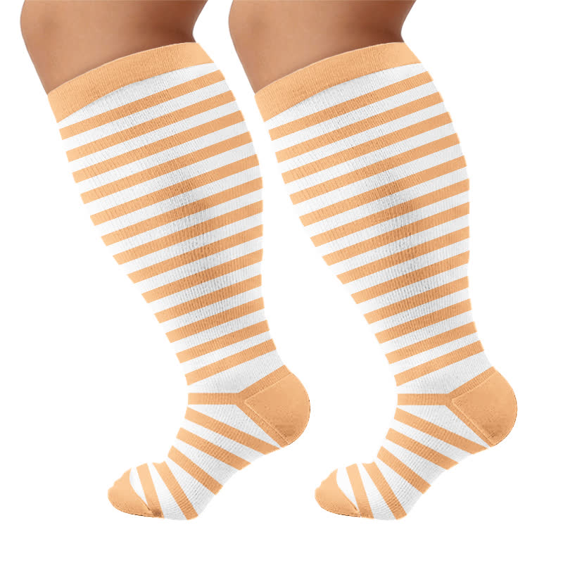 Plus Size Retro Tricolor Stripes Compression Socks - Orange(1 Pair) - 4XL - image 8