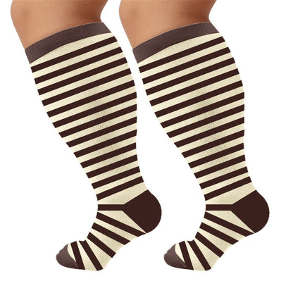 Plus Size Retro Tricolor Stripes Compression Socks - Brown(1 Pair) - 4XL - image 9