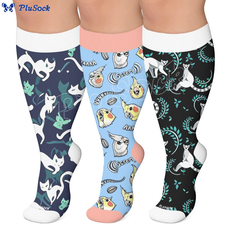Plus Size Cat Parrot Compression Socks - image 0