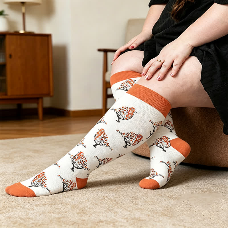 Plus Size Penguin Compression Socks - Orange(1 Pair) - 4XL - image 3