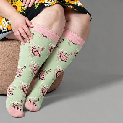 Plus Size Tulip Bloom Compression Socks - Green(1 Pair) - 4XL - image 2