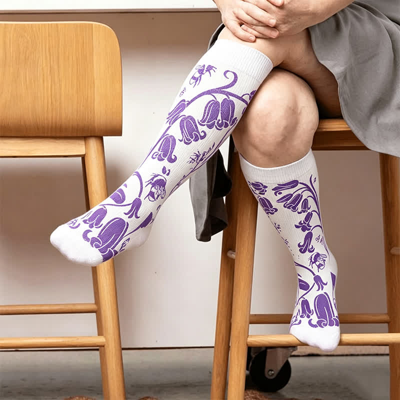 Plus Size Floral Bee Compression Socks - White(1 Pair) - 4XL - image 2