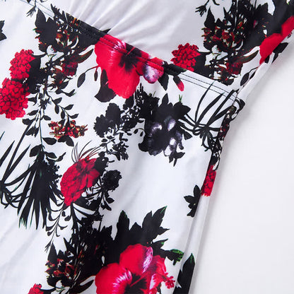Flower Polka Dot Print V Neck Swim Dress - image 7