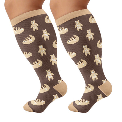 Plus Size Cute Bear Compression Socks - Brown - 4XL - image 9