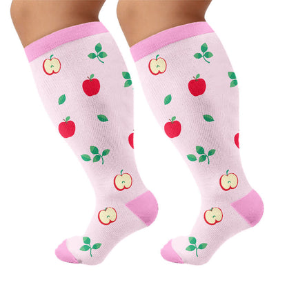 Plus Size Fruit Print Compression Socks - Light Pink - 4XL - image 8