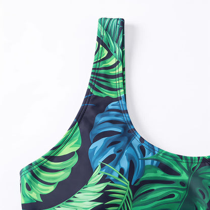 Tropical Flower Leaf Scoop Neck One-Piece Swimsuit - image 5