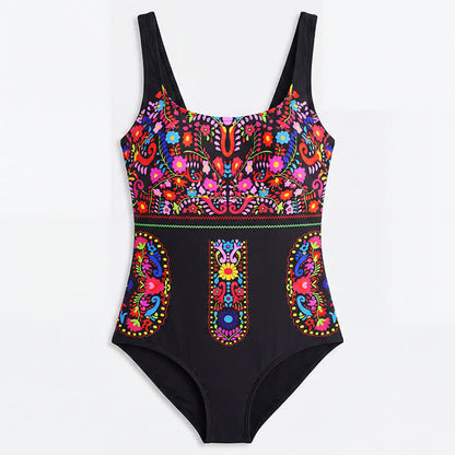 Tropical Flower Leaf Scoop Neck One-Piece Swimsuit - image 12