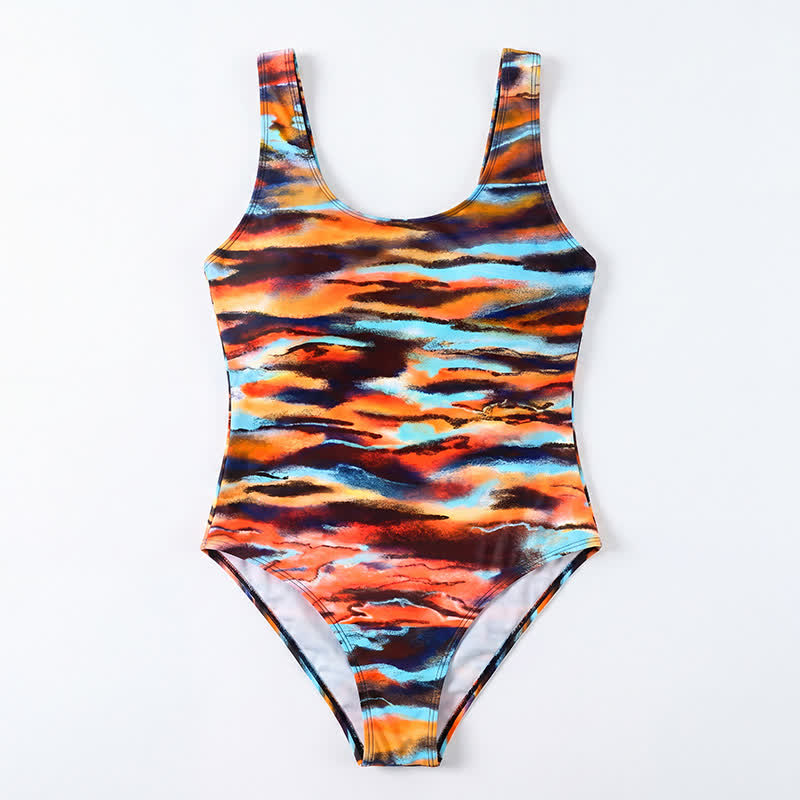 Tropical Flower Leaf Scoop Neck One-Piece Swimsuit - image 11