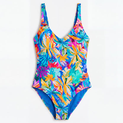 Multi Flower Tiger Rabbit Print Wide Strap One-Piece Swimsuit - image 13