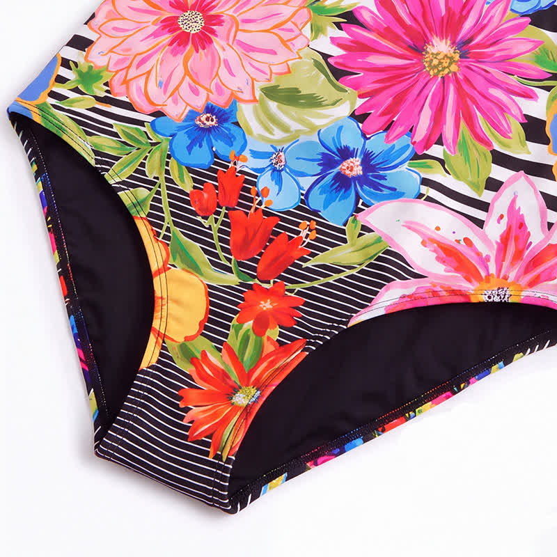 Multi Flower Tiger Rabbit Print Wide Strap One-Piece Swimsuit - image 9