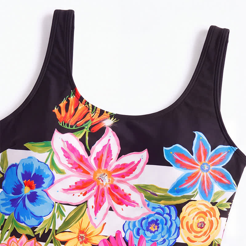 Multi Flower Tiger Rabbit Print Wide Strap One-Piece Swimsuit - image 7