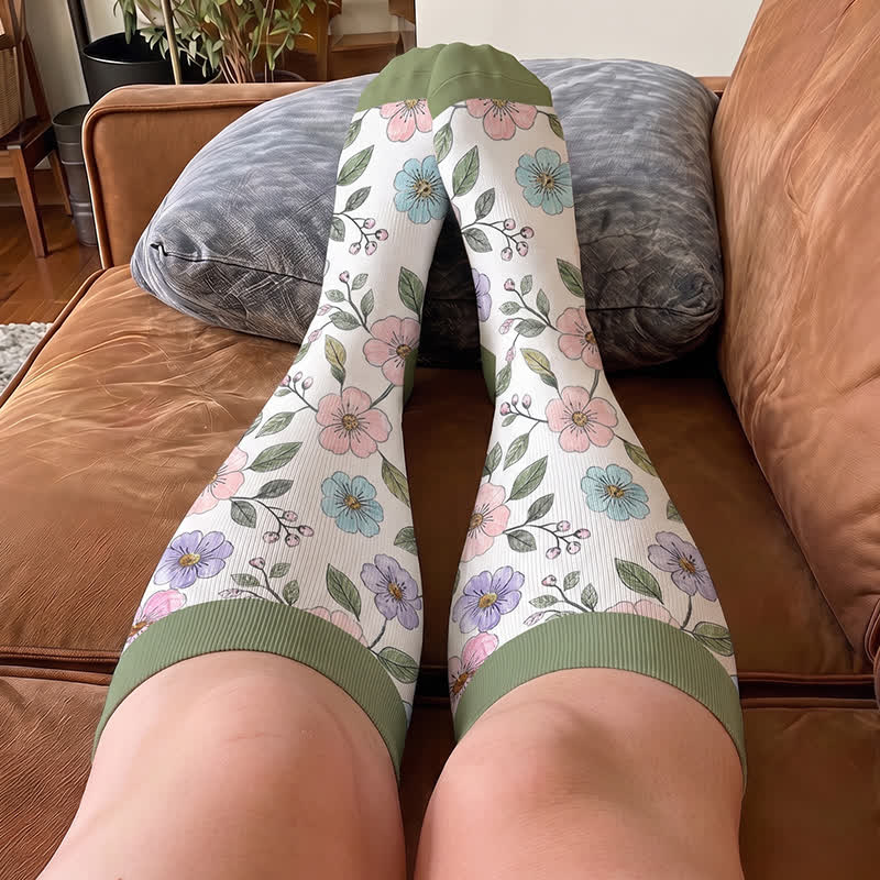 Plus Size Floral Garden Compression Socks - image 1