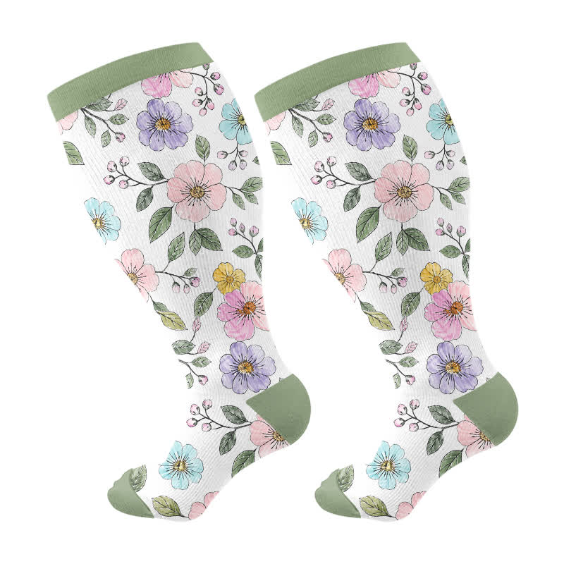 Plus Size Floral Garden Compression Socks - Green - 4XL - image 10