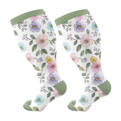 Plus Size Floral Garden Compression Socks - Green - 4XL - image 10
