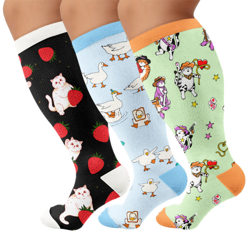 Plus Size Duck Cat Pattern Compression Socks - image 4