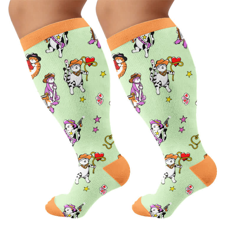 Plus Size Duck Cat Pattern Compression Socks - Green - 4XL - image 10