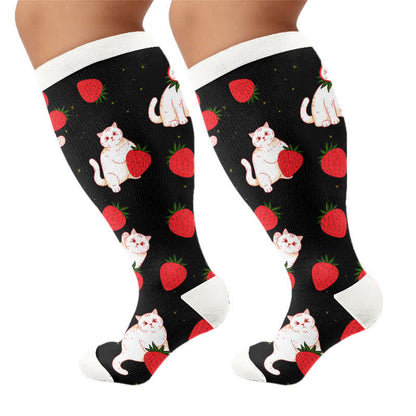 Plus Size Duck Cat Pattern Compression Socks - Black - 4XL - image 9