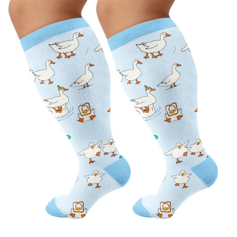 Plus Size Duck Cat Pattern Compression Socks - Blue - 4XL - image 8
